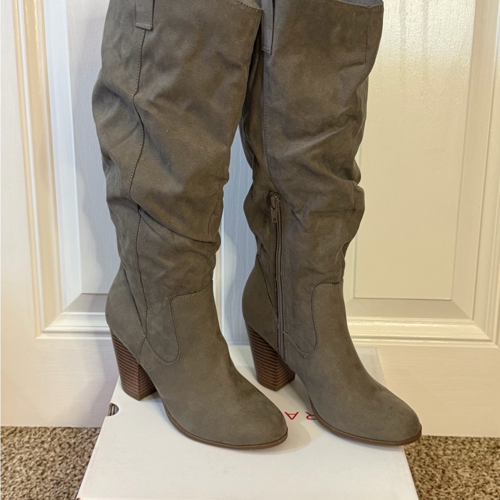 Taupe Suede Knee-High Boots